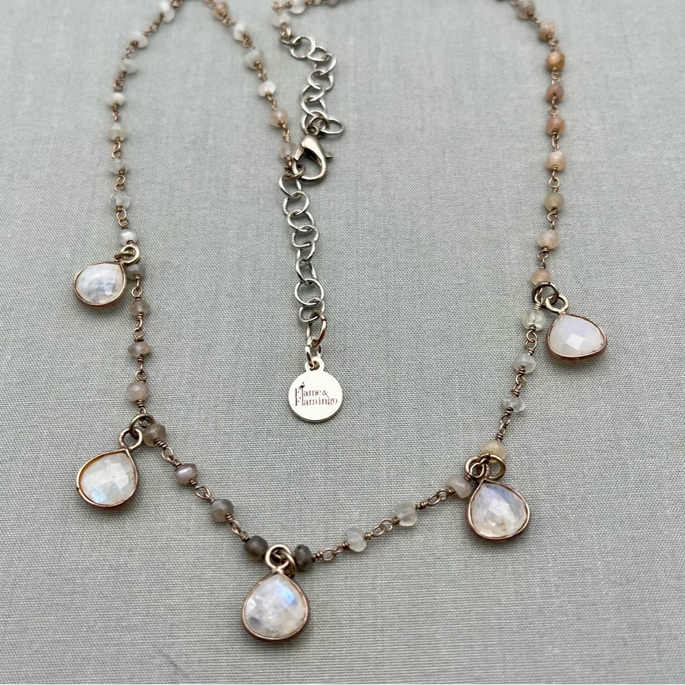 Fame & Flamingo Moonstone Drop Necklace Silver Tone